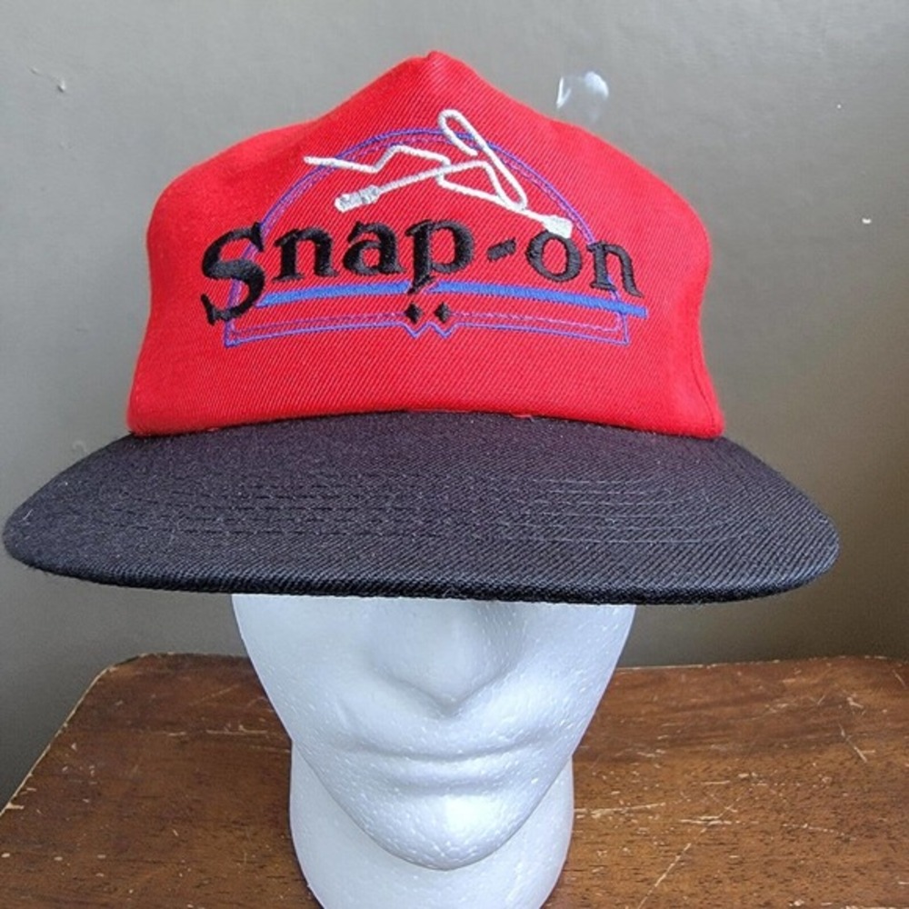 Rare Vintage SNAP-ON Embroidered Spell Out Snapback Hat Cap 90s Tools Red Black‎
